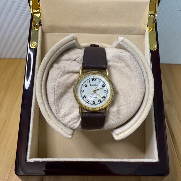 Vintage Bonetto Gold/Pearl/Brown Watch Antimagnetic, 30mm - Picture 1 of 5